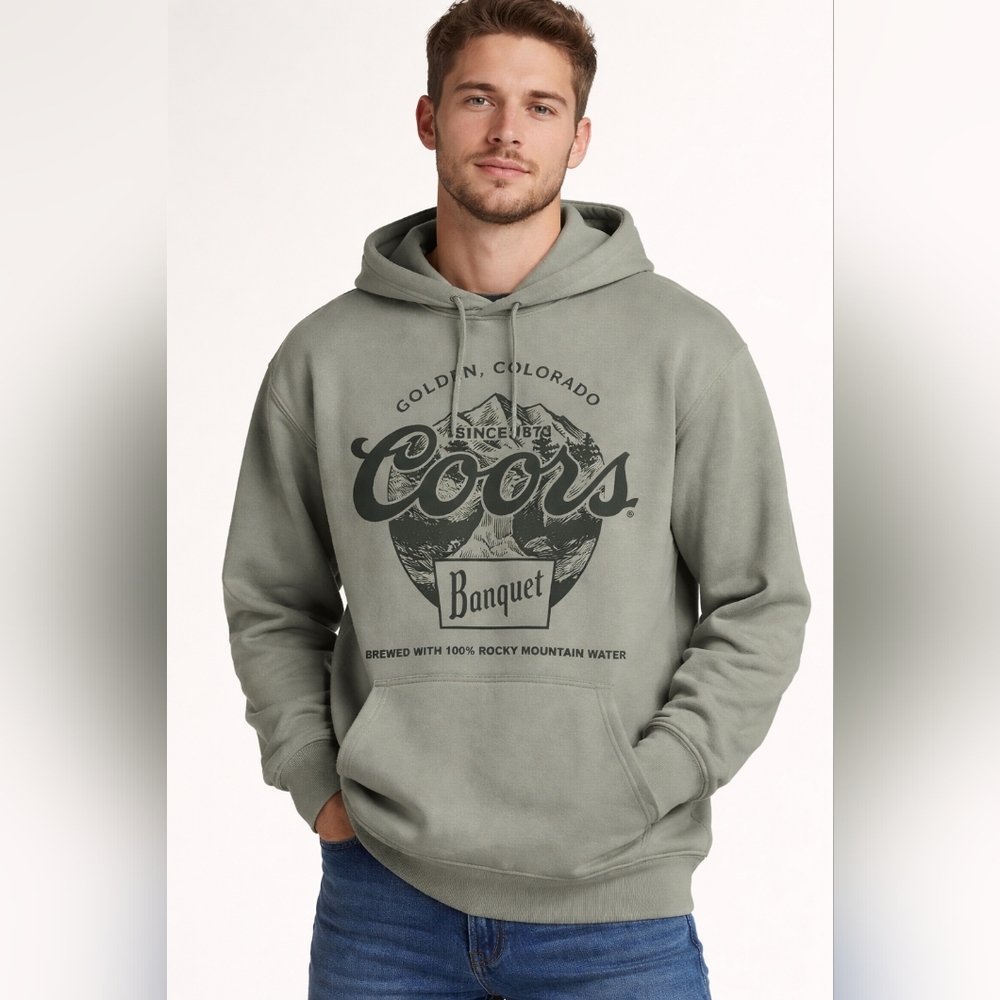 COORS BANQUET Hoodie Green Golden Colorado Graphic Pullover Sweatshirt XL